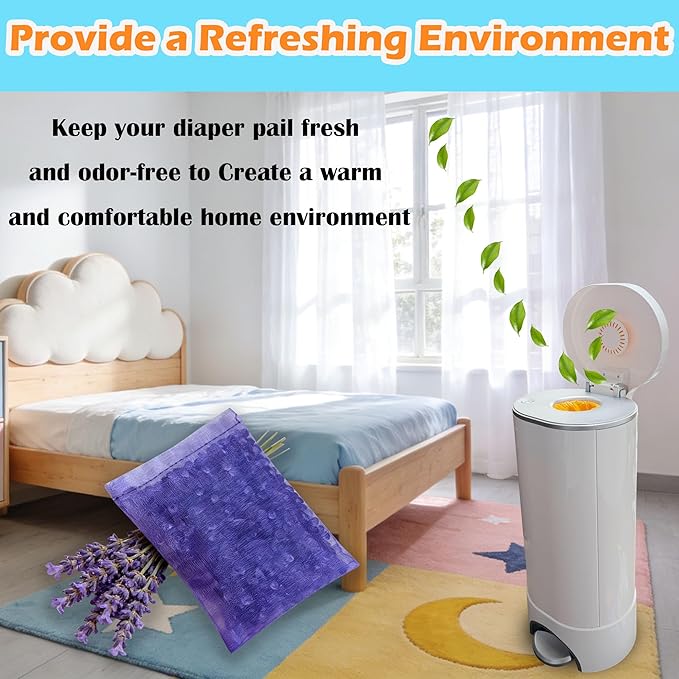 14 Pack Diaper Pail Odor Absorber Refills for Munchkin Step and Pall Diaper Pails, Odor Eliminator Filter Refills for Puck Baking Soda Cartridge (Lavander)