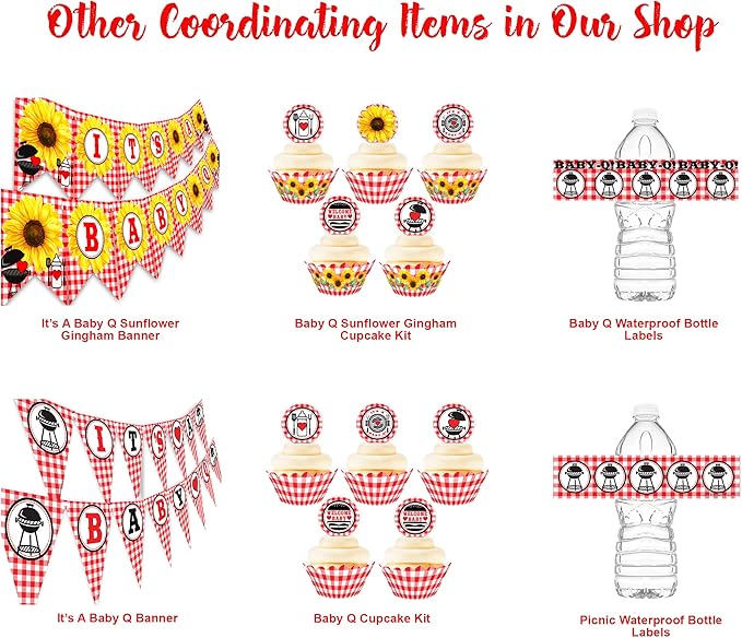 Baby Q Waterproof Bottle Labels - 20 Bottle Labels - Baby Q Party Decorations - Baby Q Party Supplies - Picnic Baby Shower Decorations - Bottle