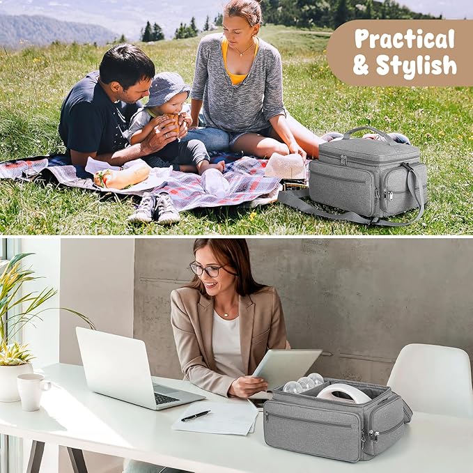 OCKLILY Breast Pump Bag for Spectra S1 S2 with Waterproof Mat, Breast Milk Cooler Bag for Pump Essentials, Pumping Bags for Working Mom Travel Camping, Grey