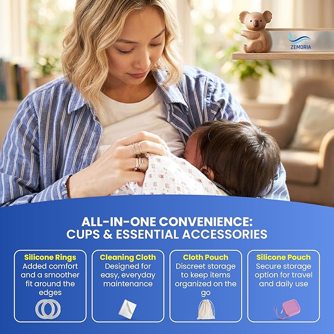 The Original 999 Silver Nursing Cups for Breastfeeding, Pack of 5; Silver Nipples Covers with Silicone Rings, Pouches & Cleaning Cloth – Reusable Breastfeeding Accessories for Comfort & Protection.