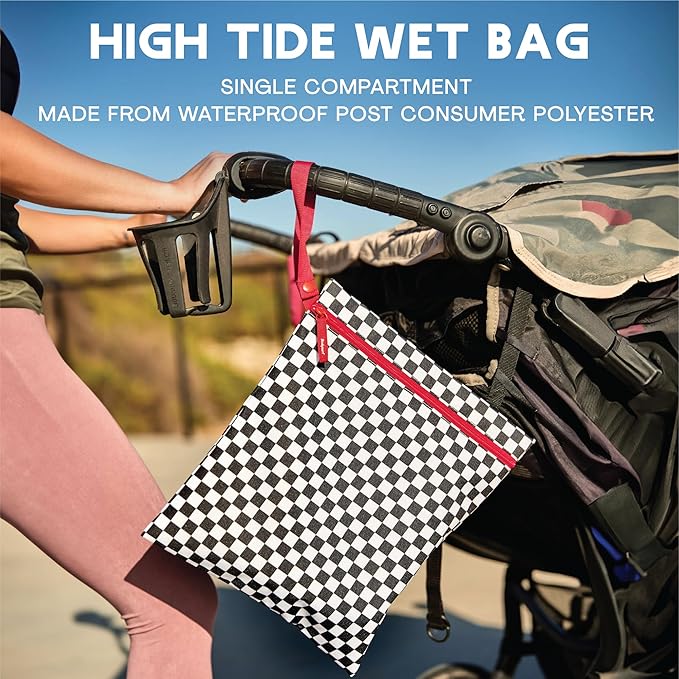 Bodysurf Waterproof Wet Bag for Swimsuit, Travel, Baby Essentials - Reusable Compact Organizer & Lightweight Storage for Dirty Laundry, Cloth Diapers, Gym, Yoga, Beach, Pool - Black, Checkered