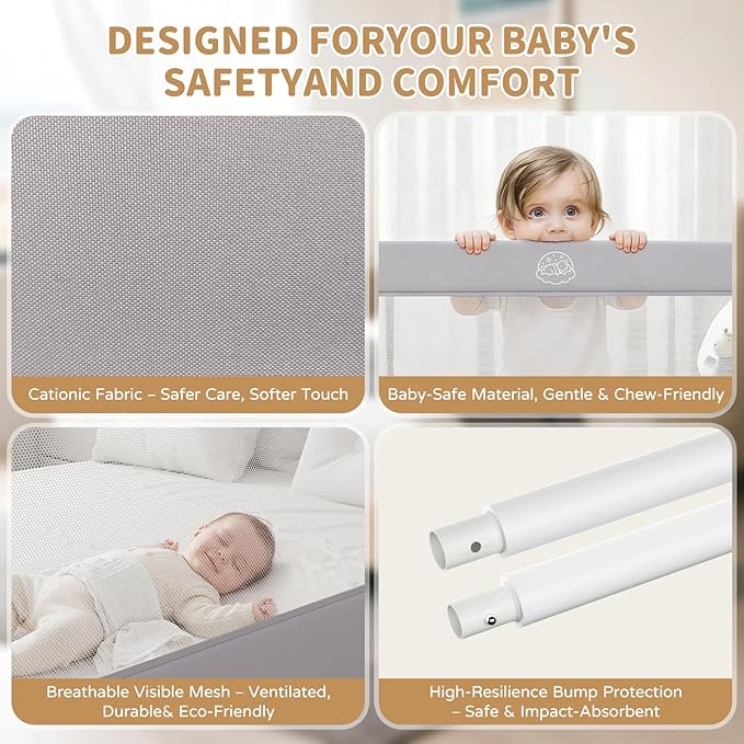 Bed Rail for Toddlers,47in Foldable Bed Rail for Baby, Baby Bed Rail Guard with Reinforced Carbon Steel Frame&Connectors for Twin Full Queen King Bed