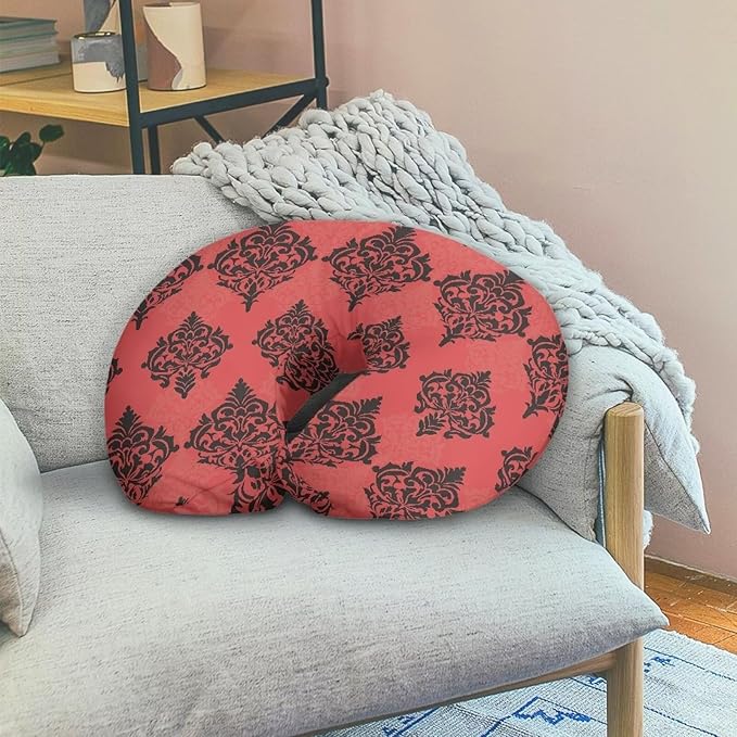 Damask Floral Nursing Pillow Cover, Aesthetic Abstract Florals Soft Breathable Feeding Pillow Slipcover for Baby Girl, Vintage Iron Red Nursing Pillow Cover, Washable