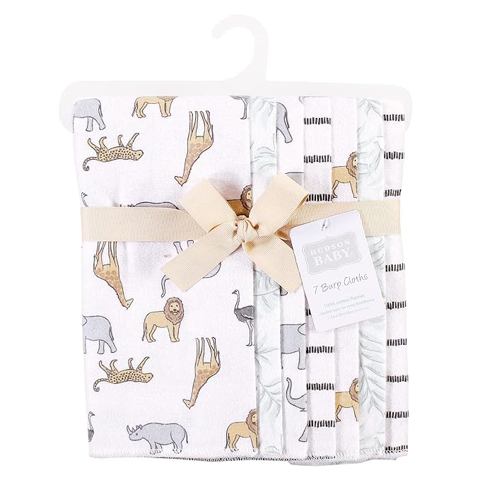 Hudson Baby Unisex Baby Cotton Flannel Burp Cloths, Modern Neutral Safari, One Size