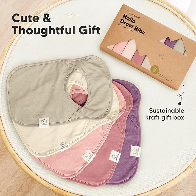 KeaBabies 8-Pack Bibs for Baby Girl, Boy - Pullover Large Baby Bibs for Drooling and Teething Infant, Newborn, Soft & Absorbent Organic Cotton, Long Torso Coverage Keep Toddler Clean & Dry (Dahlia)