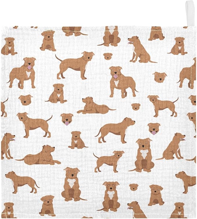 vvfelixl Baby Cotton Washcloths Staffordshire Bull Terrier Infants Bath Towel for Unisex Face Towels for Newborn, Natural Baby Wipes Delicate Skin, 11.8 X 11.8 inch, one sizex5