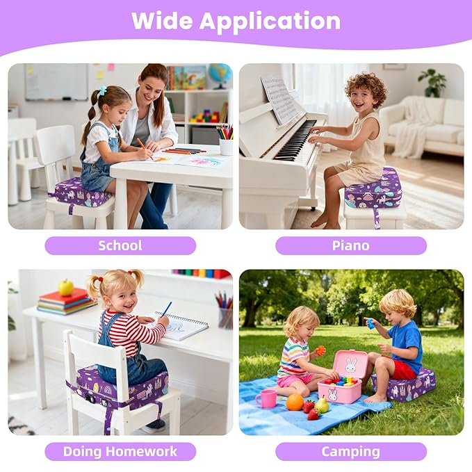 Toddler Booster Seat for Dining Table Kitchen Chair, Kids Booster Seat with Non-Slip Bottom and Adjustable Straps, 4" Detachable Washable Portable Travel Increasing Cushion (Princess)