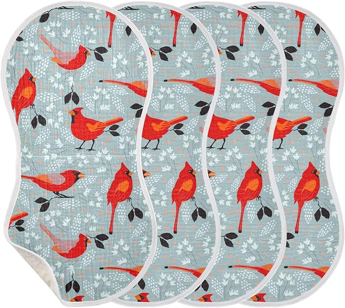 vvfelixl Baby Burp Cloths Cardinals Bird Baby Newborn Cotton Burping Cloths Set Baby Washcloths 4 Pack