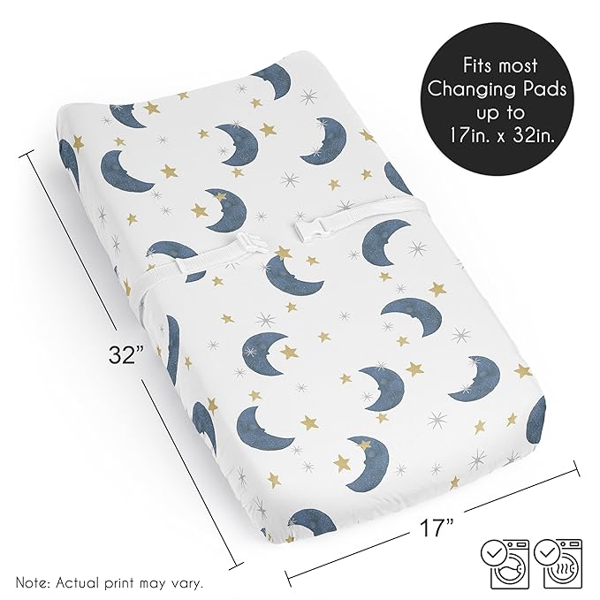 Sweet Jojo Designs Baby Changing Pad Cover Sheet (Moon and Star) for Girls/Boys, Infant/Newborn Diaper Change Table Mat Covers (Watercolor, Celestial, Sky, Stars & Moons, Outer Space, Navy Blue, Gold)