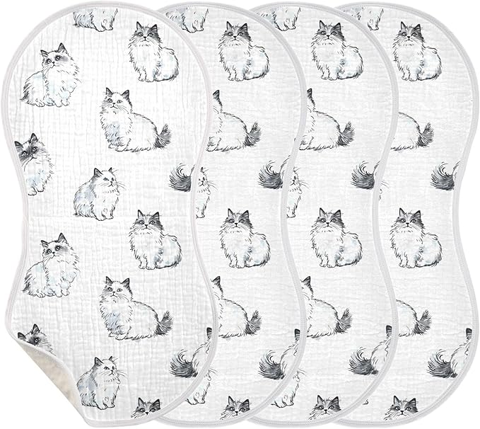 vvfelixl Baby Burp Cloths Ragdoll Cat Ink Style Baby Newborn Cotton Burping Cloths Set Babys Washcloths 4 Pack