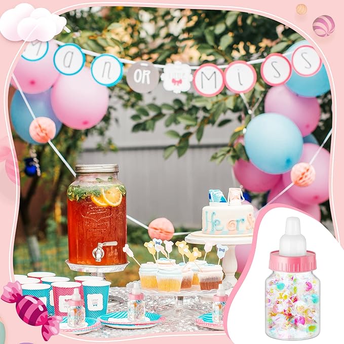 Tessco for you 72 Pcs 3.5 Inch Baby Bottles for Baby Shower Mini Plastic Bottle Party Favor Clear Candy Box for Guests Gift (Pink)