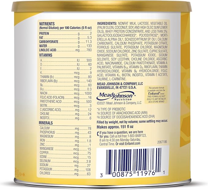 Enfamil Infant Formula, Milk-based Baby Formula with Iron, Omega-3 DHA & Choline, Powder Can, 21.1 Oz (Pack of 4)