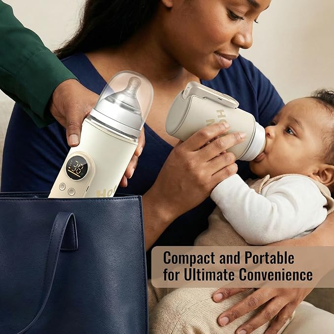 Portable Bottle Warmer for Travel - Car Waterless Bottle Warmer for Breastmilk & Formula Milk - Rechargeable Battery Powered Fast Heating with Temperature Control for On the Go Baby Feeding
