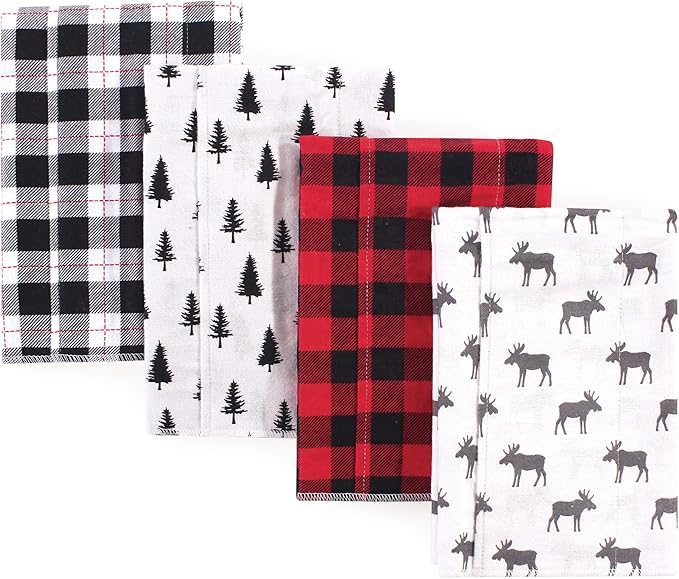 Hudson Baby Cotton Poly Flannel Burp Cloths Multipack, Moose 8-Pack, One Size