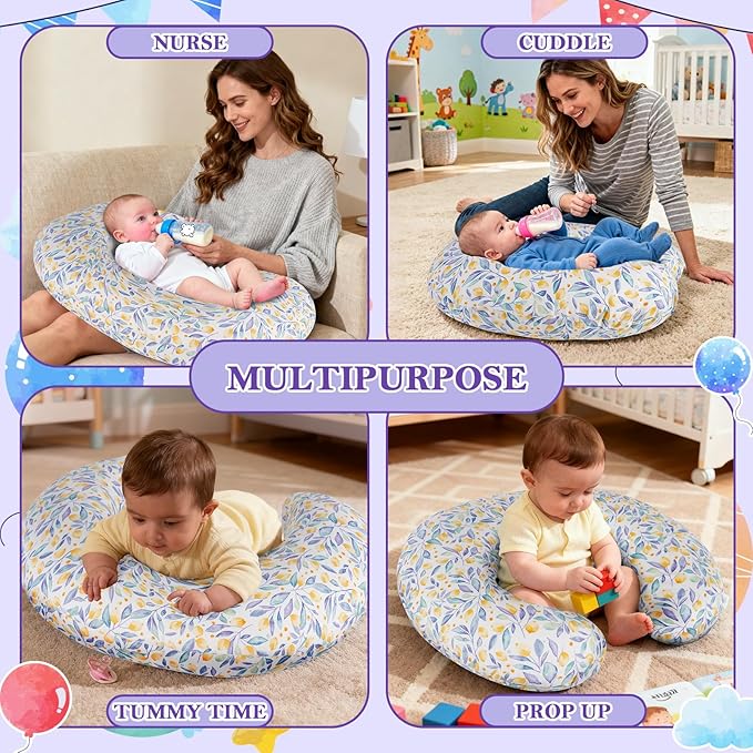 Nursing Pillow, Ergonomic Breastfeeding Pillow for Breastfeeding & Bottle Feeding, Standard Size Breathable with Washable Cover, Hypoallergenic, Tummy Time & Sitting Support (0-12Months)
