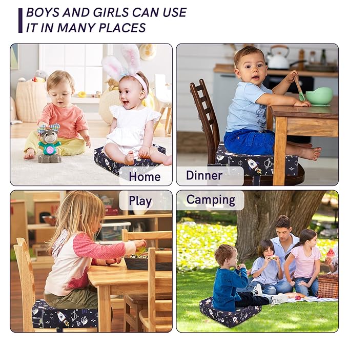 Booster Seat for Kitchen Chair - Strong Support Toddler Booster Seat for Dining Table, Portable Booster Chair with Adjustable Elasticity Straps for Toddlers Eating Travel Home
