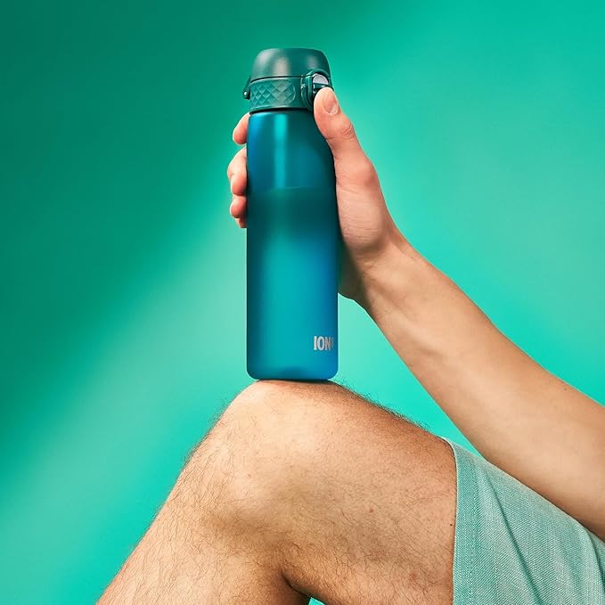 ION8 Water Bottle, 500 ml/18 oz, Leak Proof, Easy to Open, Secure Lock, Dishwasher Safe, BPA Free, Hygienic Flip Cover, Carry Handle, Fits Cup Holders, Easy Clean, Odor Free, Carbon Neutral, Aqua Blue