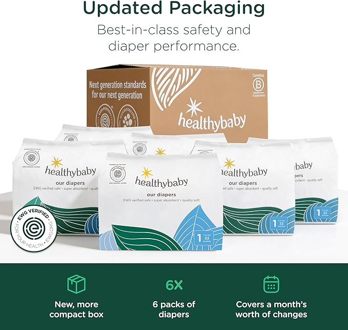 Our Diapers | The First EWG Verified & Microbiome-Friendly Diaper | Size 1 (7-14 lbs) 198 Count | 12-Hour Leak Protection | Made with Organic Cotton & Plant-Derived Materials | Totally Chlorine Free