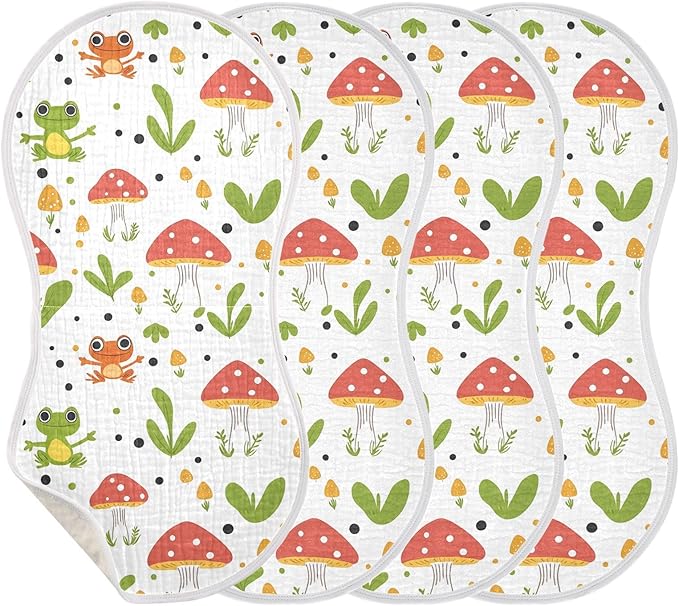 vvfelixl Muslin Burp Cloths Frog Mushroom Cartoon Baby Washcloths for Baby Girl Boys 2 Pack