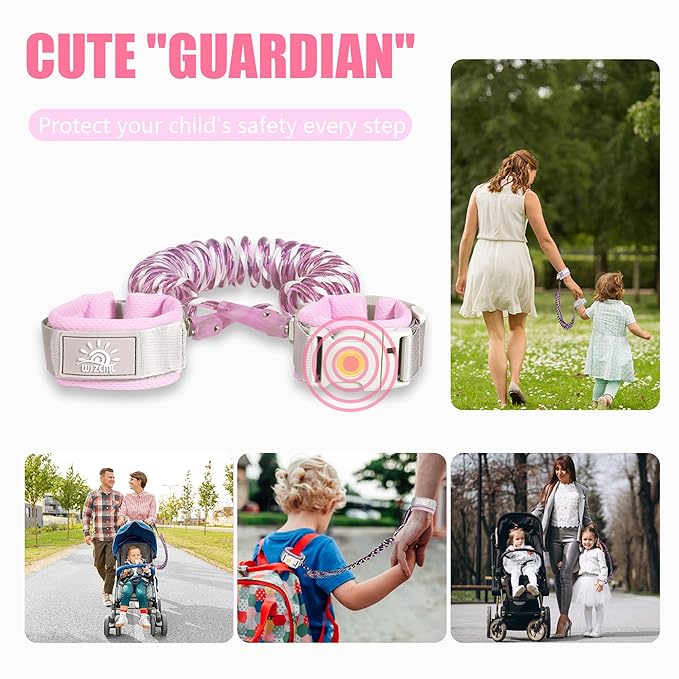 Anti Lost Wrist Link,Toddler Harness Walking Leash with Induction Lock,Reflective Child Wrist Leashes for Baby,6.56ft Kids Leash for Supermarket Mall Airport Amusement Park Zoo Travel(Pink)