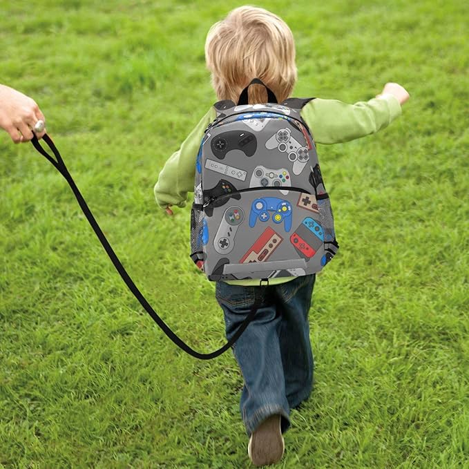 Gamepad Weapon Preschool Backpacks,Kid's Casual Travel Bookbag with Leash,Cute Toddler Backpacks for Boys and Girls
