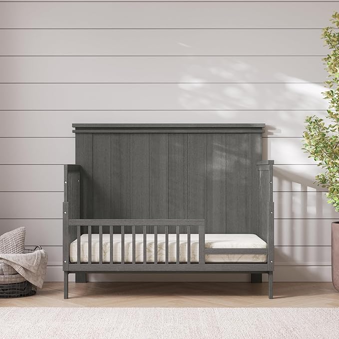 Child Craft Toddler Bed Guard Rail Converts Denman 4-in-1 Convertible Crib into Toddler Bed, Made of Pinewood, Non-Toxic Finish (Midnight Gray)