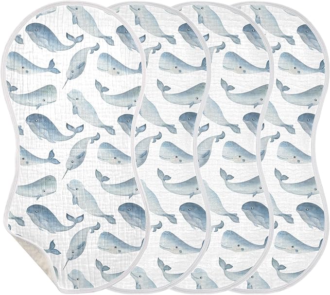 vvfelixl Baby Burp Cloths Whale Dolphin Baby Newborn Cotton Burping Cloths Set Baby Washcloths 4 Pack
