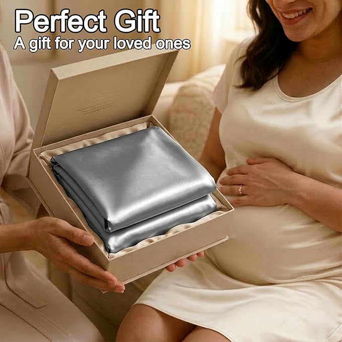 Pro Goleem Satin Nursing Pillow Cover 2 Pack Soft Silk Feeling Feeding Pillow Slipcover for Breastfeeding Moms Fits Standard Infant Nursing Pillow or Positioner Gray and White