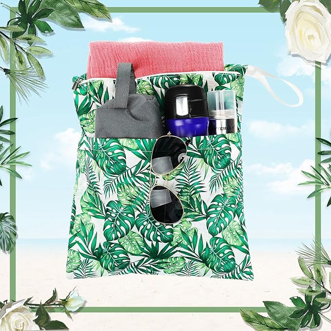 Frienda 4 Pieces Cloth Diaper Wet Dry Bag, Waterproof Reusable Washable Bag for Baby Items and Travel Zippered Pockets with Handle, Beach, Swimsuit, Dirty Gym Clothes and Toiletries(Hawaii)