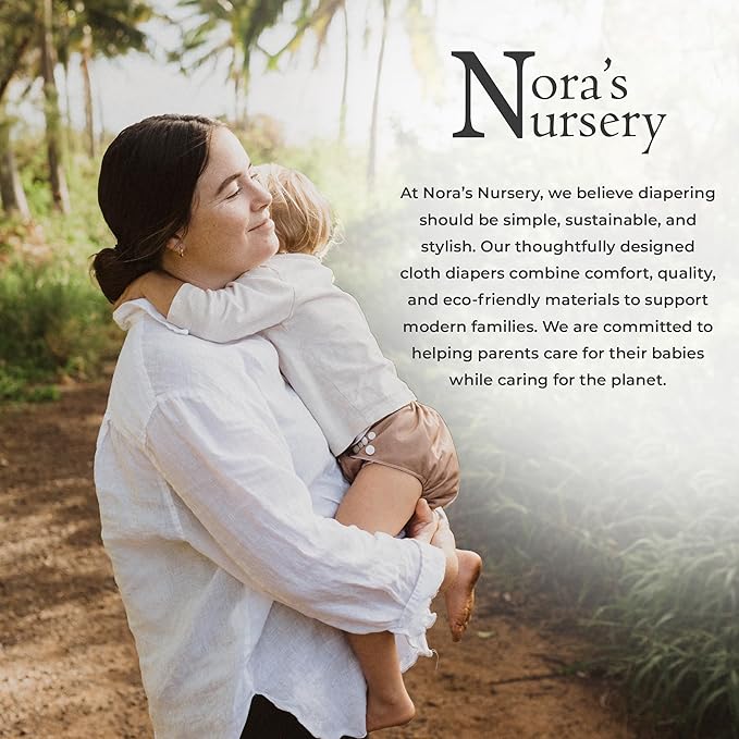 Nora's Nursery Cloth Diapers for Babies (Down to Earth) – 7 Adjustable Baby Reusable Diapers, 7 Inserts & 1 Wet Bag From Newborns to Toddlers – One-Size Pocket No-Leak, Washable Design to Reduce Waste