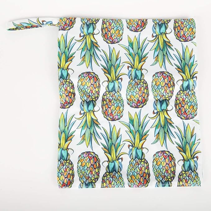 Wet Bag Baby Cloth Diaper Nappy Bag Reusable Washable With Two Zippered Pockets (Pineapple)