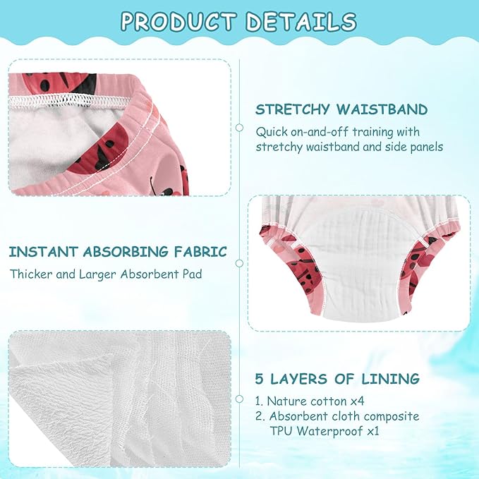 Toddler Potty Training Underwear Cotton Absorbent Soft Baby Girl Boy Potty Training Pant 2t-5t