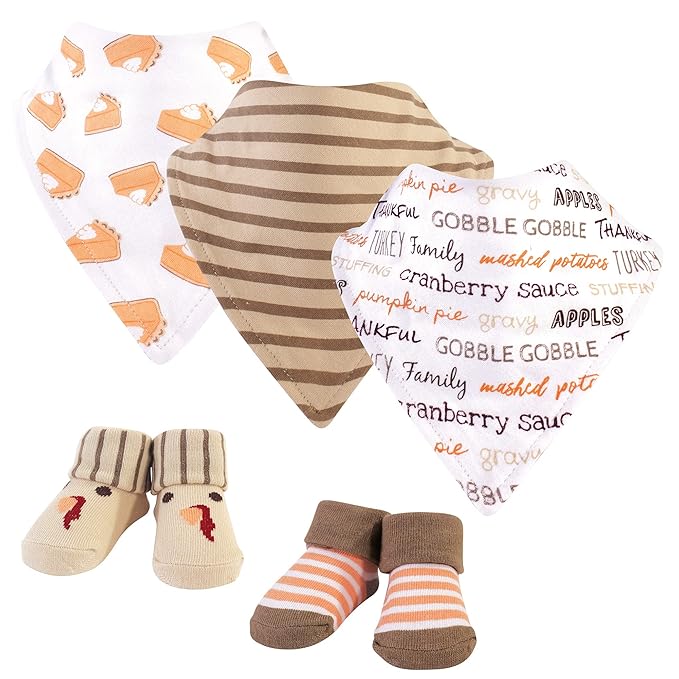 Hudson Baby Unisex Baby Cotton Bib and Sock Set, Pumpkin Pie, One Size