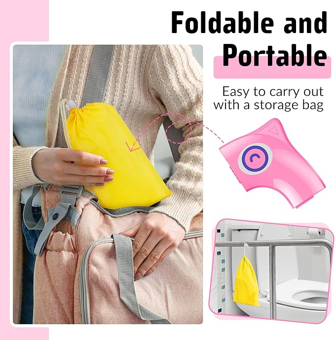 Portable Potty Seat for Toddler Travel - Foldable Non-Slip Potty Training Toilet Seat Cover for Girls, Baby Kids with Drawstring Bag (Pink Owl)