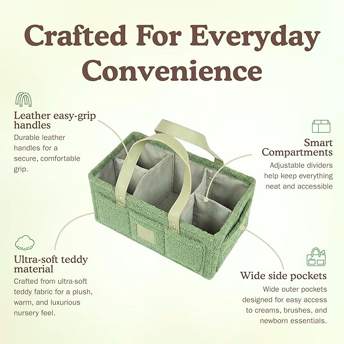 Baby Diaper Caddy Organizer with Handle & Toiletry Bag, Portable Nursery Storage Basket for Newborn Essentials, Baby Registry Must Have