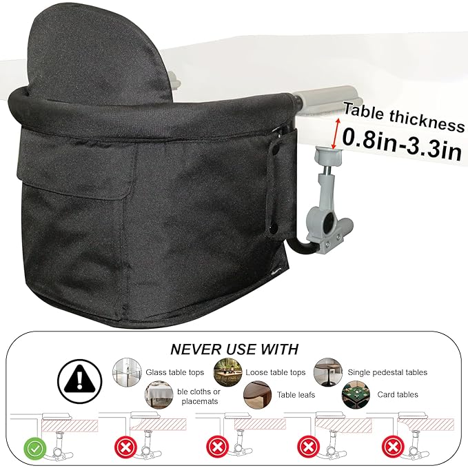 Lvvbaby Portable Baby High Chair-Foldable Convertible Table for Travel & Home,Clamp-On High Chair Space-Saving Design with 2-Position Anti-Slip Clamp,3-Point Safety Harness Lightweight 4.3lbs