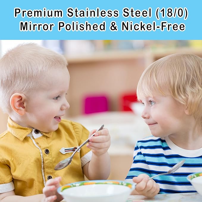 9 Piece Stainless Steel Kids Spoons - Child and Toddler Safe Flatware - Kids Utensil Set - Metal Kid Cutlery Set, Dinner Spoon Set for Dessert - Includes a Total of 9 Small Spoons