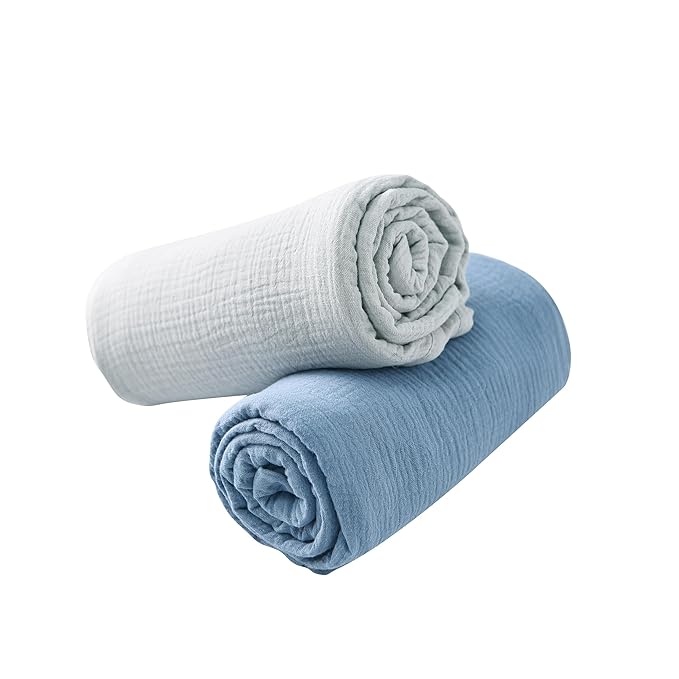 TADO MUSLIN 2-Pack Muslin Nursing Cover for Baby Breastfeeding, 100% Organic Cotton Breastfeeding Cover for Mom, Soft Breathable Privacy Nursing Apron, Multi-use Stroller Cover & Car Seat Canopy Blue