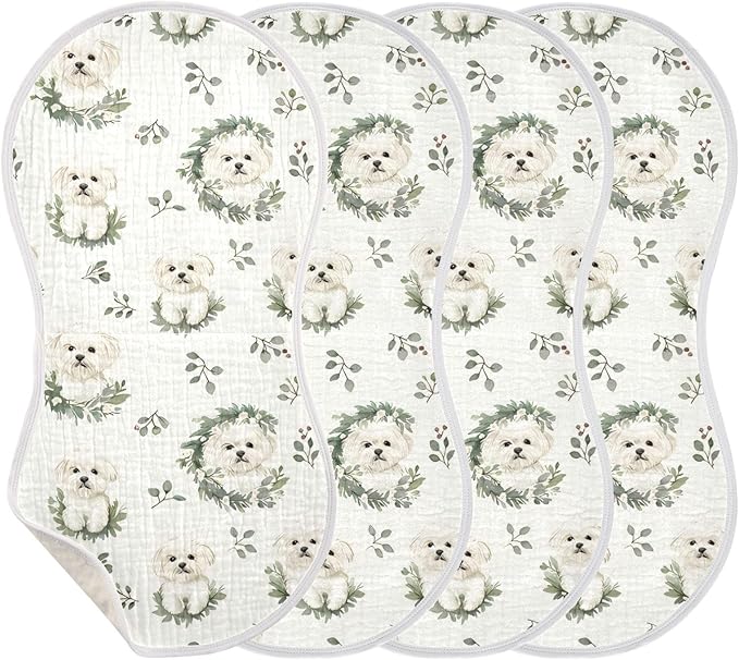 vvfelixl Muslin Burp Cloths Cartoon Maltese Dog Wear Wreath Baby Washcloths for Baby Girl Boys 2 Pack