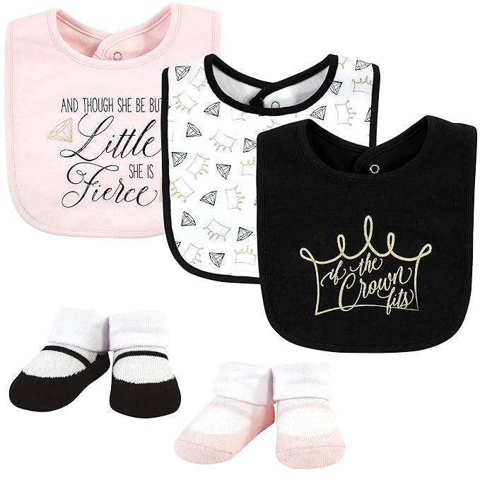Yoga Sprout Unisex Baby Cotton Bibs and Socks, Crown, One Size