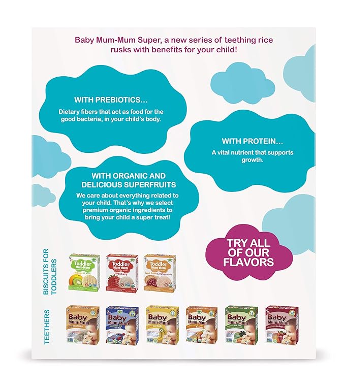 Baby Mum-Mum Organic Gentle Teething Crackers, Super Berry | 24 Count (Pack of 6) | Gluten Free, Allergen Free, Non-GMO | Baby Snacks, Teether Relief Rice Rusk Cookies for Babies