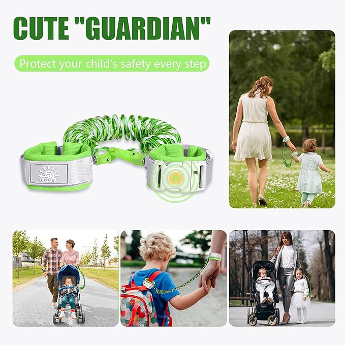 Anti Lost Wrist Link,Toddler Harness Walking Leash with Induction Lock,Reflective Child Wrist Leashes for Baby,6.56ft Kids Leash for Supermarket Mall Airport Amusement Park Zoo Travel(Green)