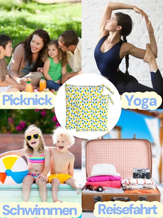 Wet Dry Bag for Cloth Diapers, 2PCS Waterproof Reusable Wet Bag with Zippered Pockets, Washable, Reusable for Travel, Beach, Pool, Stroller, Diapers, Dirty Gym Clothes, Swimsuits, 14x12In & 12x11In