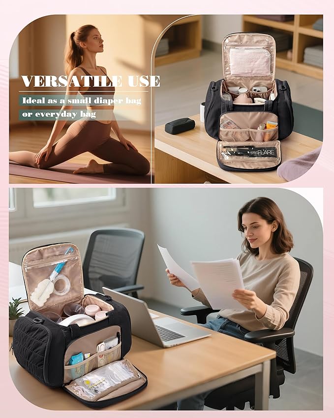 Marscamd Quilted Breast Pump Bag Compatible with Spectra S1 and S2, Pumping Bag with Cooler Compartment and a Drying Mat, Black