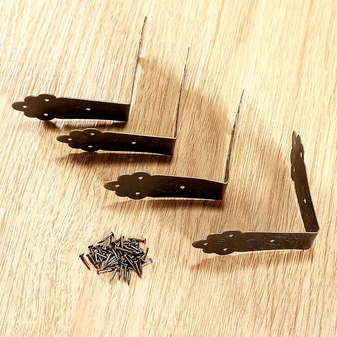 dophee 4Pcs Antique L Shaped Corner Guards, Embossing Decorative Edge Corner Bracket Protectors Cover with Mounting Screws for Chest Case Wooden Box - 2.17"x2.17"x0.98"