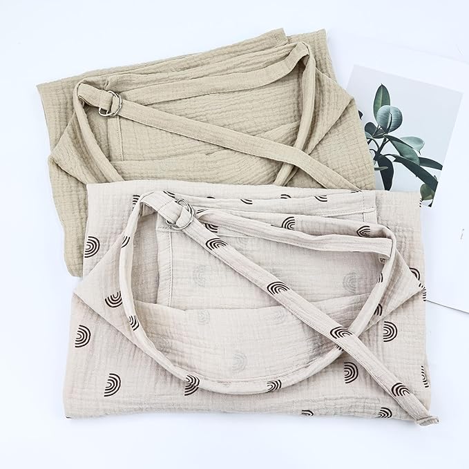 Cinaci 2 Pack Pure Cotton Muslin Lightweight Breathable Breastfeeding Nursing Cover Blankets with Adjustable Metal Clasp (Rainbow Khaki+Khaki)