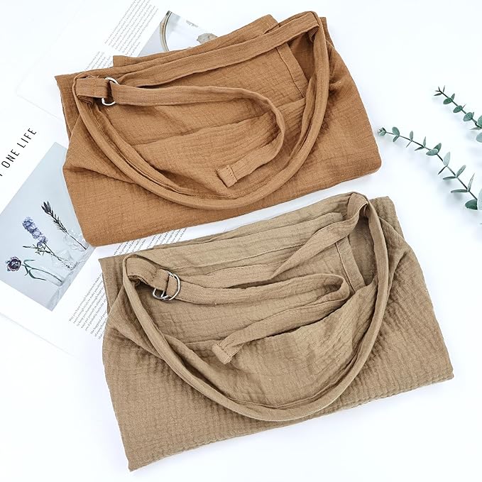 Cinaci 2 Pack Pure Cotton Muslin Lightweight Breathable Breastfeeding Nursing Cover Blankets with Adjustable Metal Clasp (Camel+Khaki)