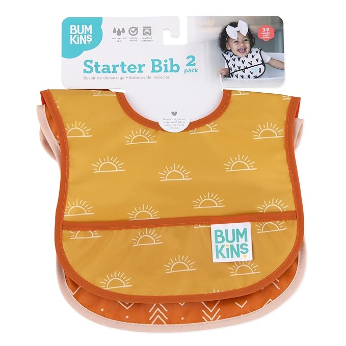 Bumkins Bibs, for Baby Girl or Boy, Infant 3-9 Months, Essential Must Have for Eating, Feeding, Baby Led Weaning Supplies, Mess Saving Waterproof Soft Fabric, Starter Bib 2-pk Desert Boho