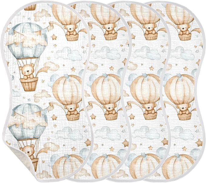 vvfelixl Muslin Burp Cloths Bear Hot Air Balloon Baby Washcloths for Baby Girl Boys 2 Pack