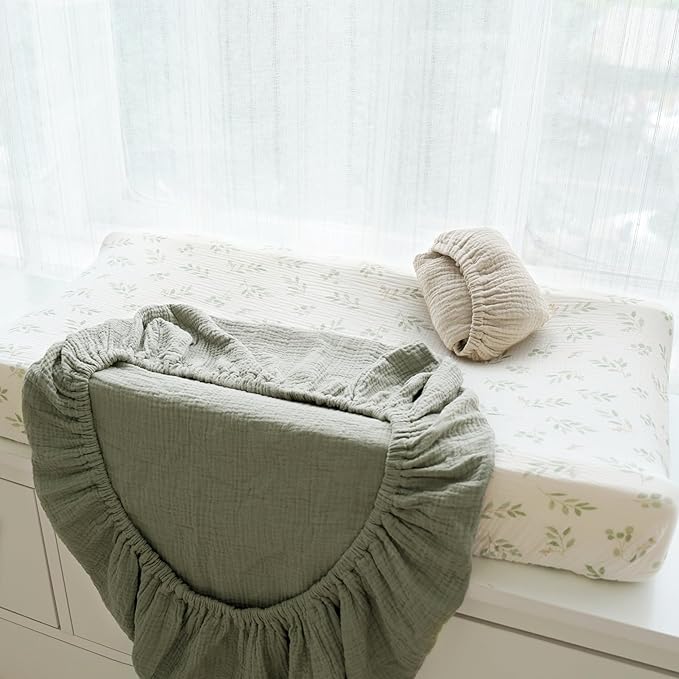 3 Pack Muslin Changing Pad Covers for Girl Boy, 100% Soft Cotton Changing Table Cover, Breathable Baby Nursery Diaper Change Pad Sheets (Spring Meadow)